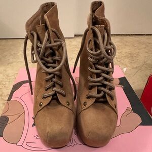 Jeffrey Campbell Taupe Lace-Up Suede Ankle Boots